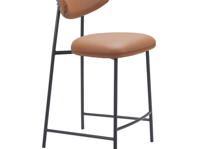 Set of Two 25" Brown and Black Faux Leather and Steel Low Back Counter Height Bar Chairs