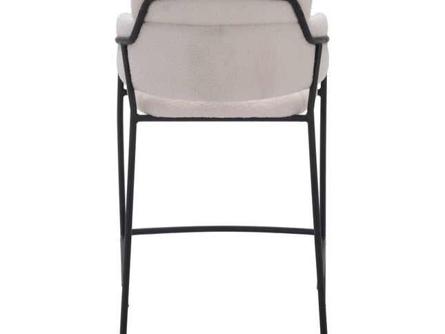 Set of Two 26" Cream and Black Faux Shearling and Steel Counter Height Bar Chairs