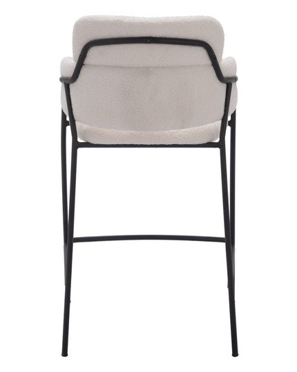 Set of Two 26" Cream and Black Faux Shearling and Steel Counter Height Bar Chairs