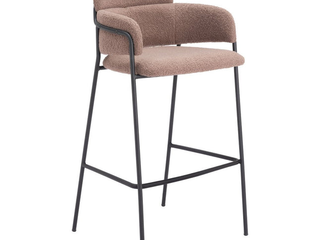 Set of Two 30" Brown and Black Faux Shearling and Steel Bar Height Bar Chairs