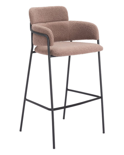 Set of Two 30" Brown and Black Faux Shearling and Steel Bar Height Bar Chairs