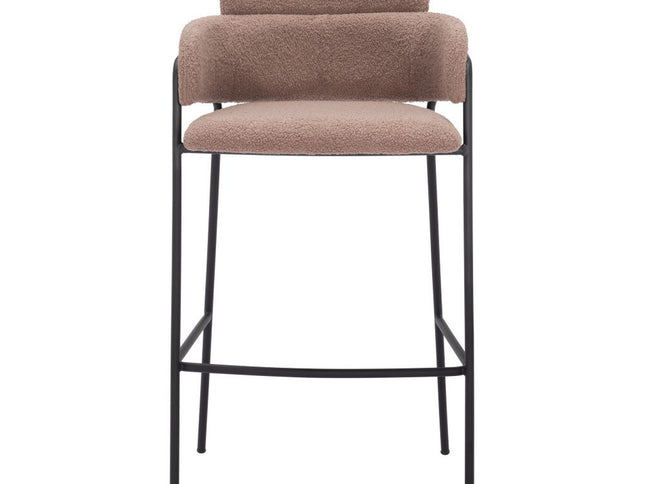 Set of Two 30" Brown and Black Faux Shearling and Steel Bar Height Bar Chairs