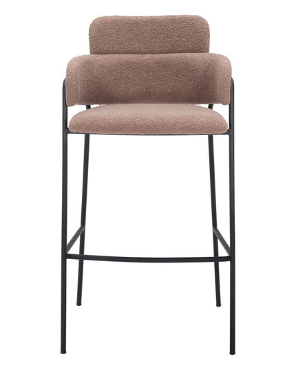 Set of Two 30" Brown and Black Faux Shearling and Steel Bar Height Bar Chairs