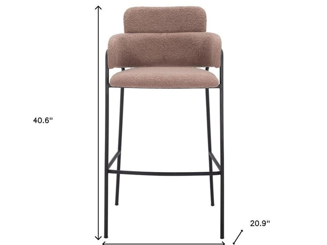 Set of Two 30" Brown and Black Faux Shearling and Steel Bar Height Bar Chairs