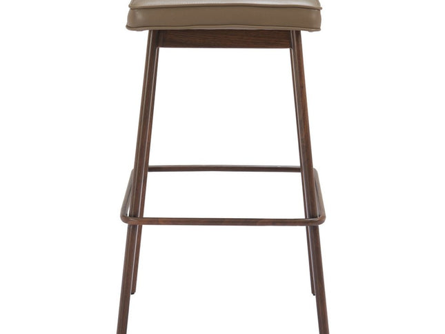 Set of Two 31" Taupe and Walnut Faux Leather and Steel Backless Bar Height Bar Chairs