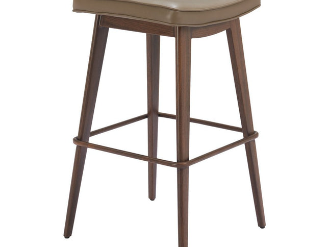 Set of Two 31" Taupe and Walnut Faux Leather and Steel Backless Bar Height Bar Chairs