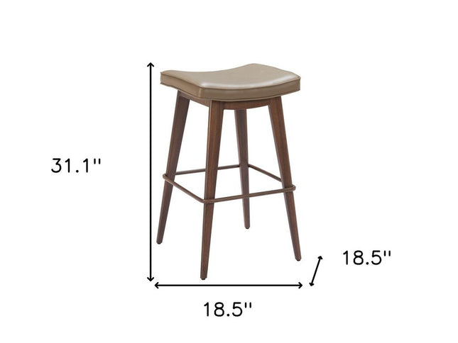 Set of Two 31" Taupe and Walnut Faux Leather and Steel Backless Bar Height Bar Chairs