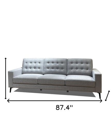87" Gray Fabric Sofa With Black Legs