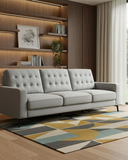 87" Gray Fabric Sofa With Black Legs