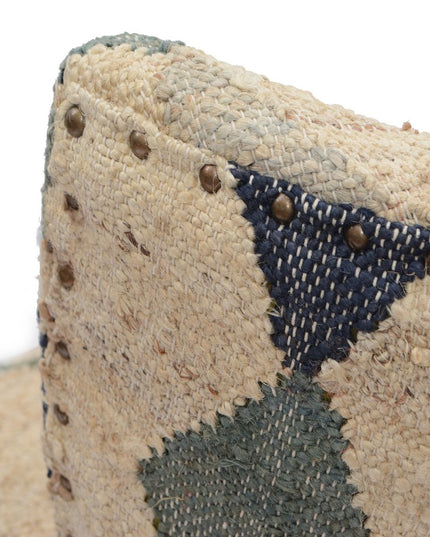 26" Beige Blue and Red  Jute Southwestern Wingback Chair