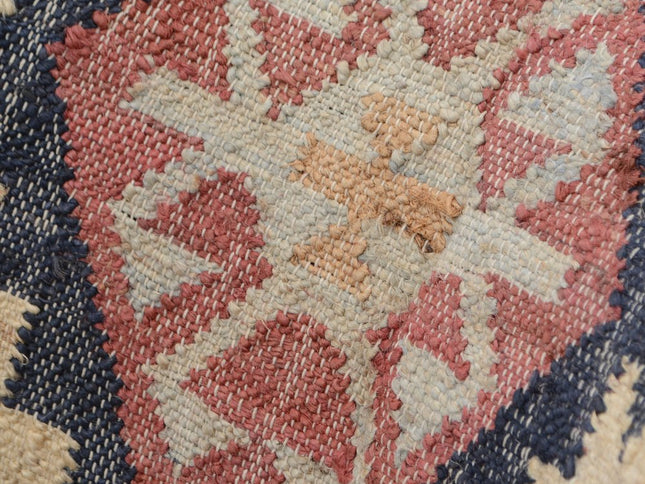 26" Beige Blue and Red  Jute Southwestern Wingback Chair