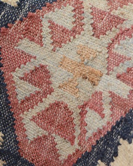 26" Beige Blue and Red  Jute Southwestern Wingback Chair