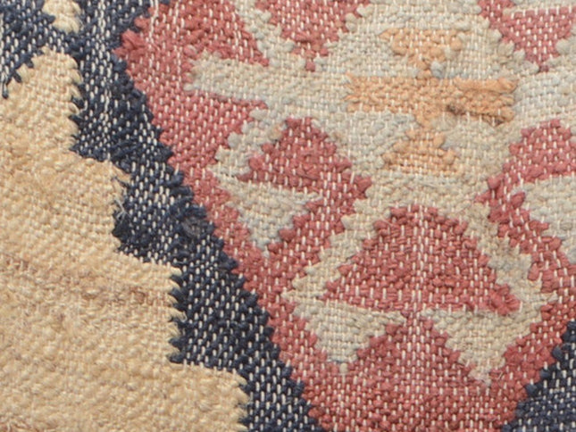 26" Beige Blue and Red  Jute Southwestern Wingback Chair