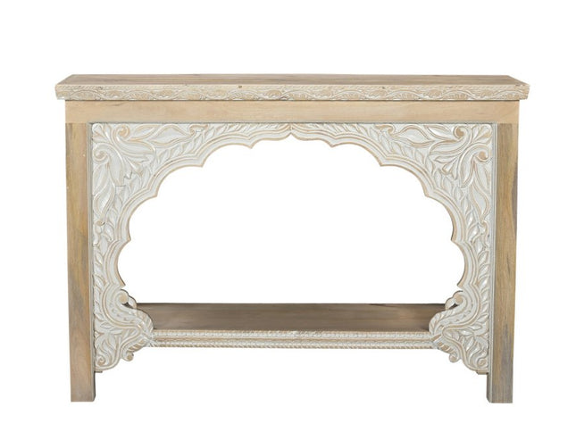 56" Natural Solid Wood Distressed Console Table With Shelf