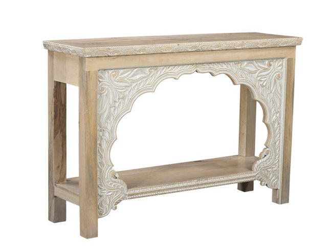56" Natural Solid Wood Distressed Console Table With Shelf