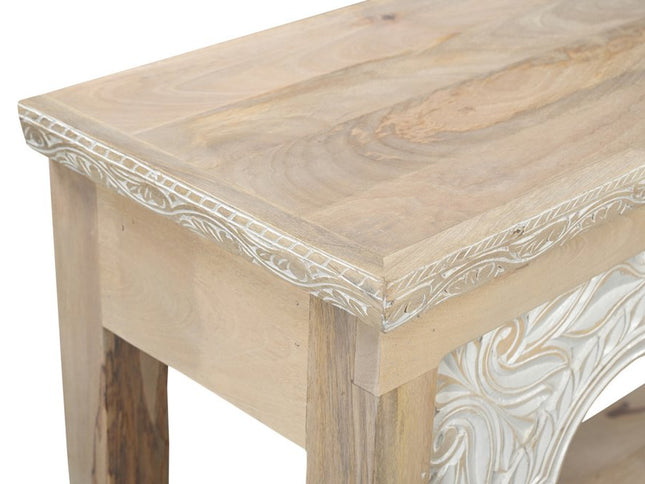 56" Natural Solid Wood Distressed Console Table With Shelf