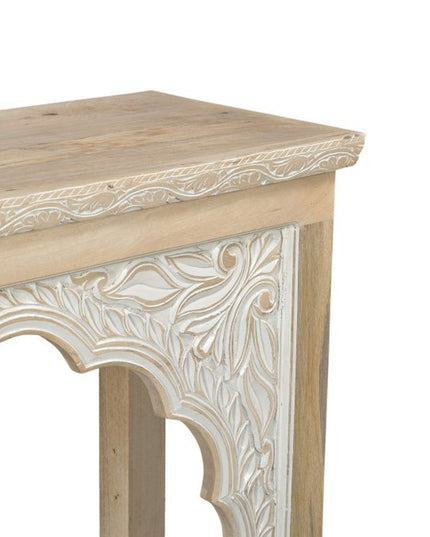 56" Natural Solid Wood Distressed Console Table With Shelf