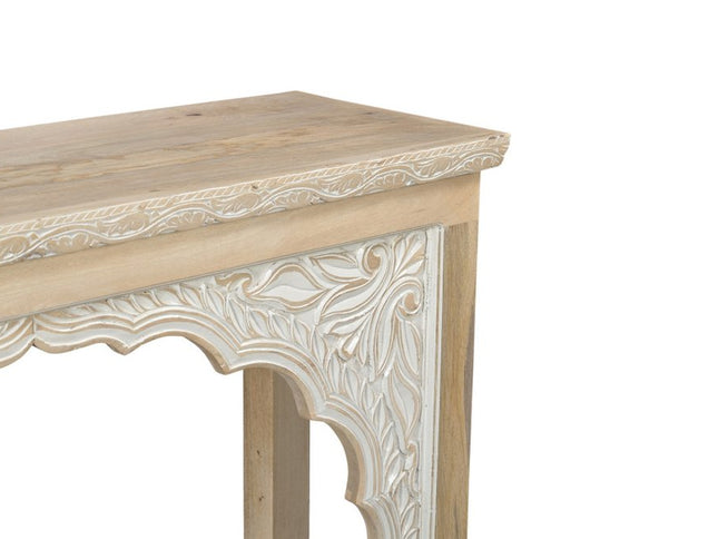 56" Natural Solid Wood Distressed Console Table With Shelf