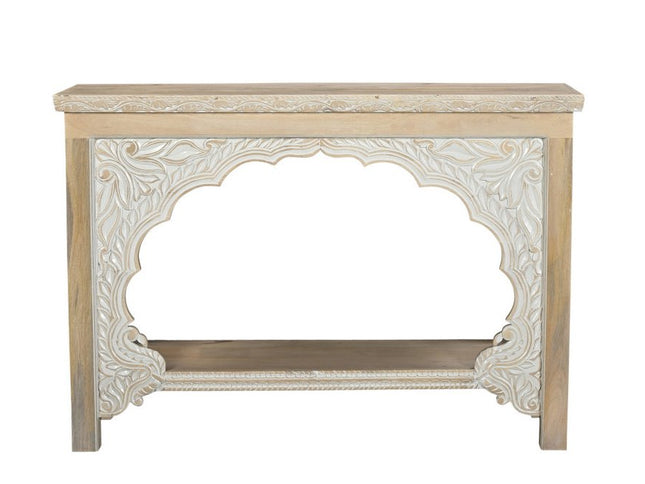 56" Natural Solid Wood Distressed Console Table With Shelf