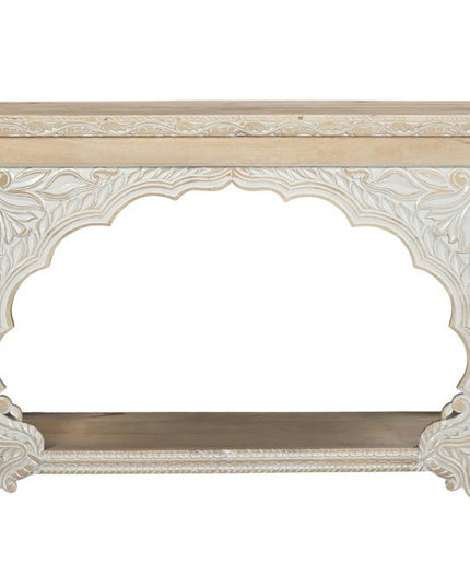 56" Natural Solid Wood Distressed Console Table With Shelf