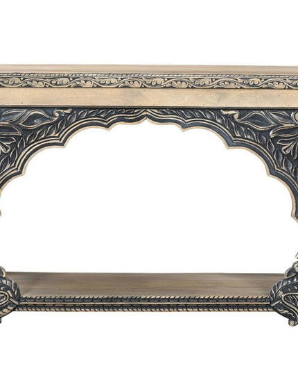 56" Natural and Black Solid Wood Distressed Console Table With Shelf