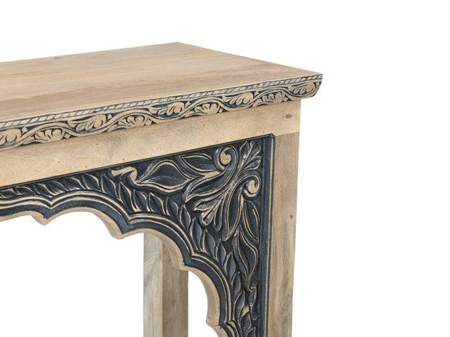 56" Natural and Black Solid Wood Distressed Console Table With Shelf