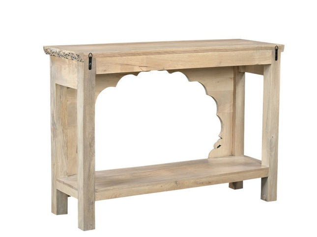 56" Natural and Black Solid Wood Distressed Console Table With Shelf
