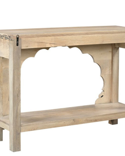 56" Natural and Black Solid Wood Distressed Console Table With Shelf