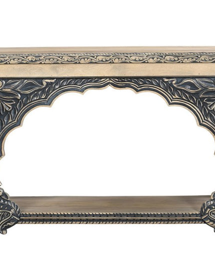 56" Natural and Black Solid Wood Distressed Console Table With Shelf