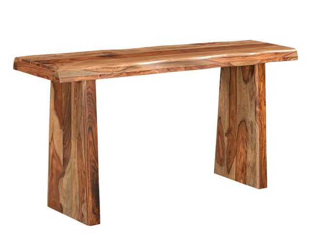 60" Brown Solid Wood Double Pedestal Live Edge Console Table