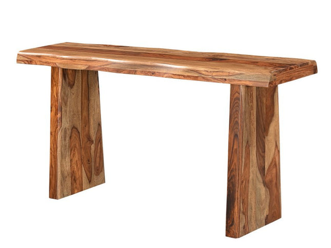 60" Brown Solid Wood Double Pedestal Live Edge Console Table