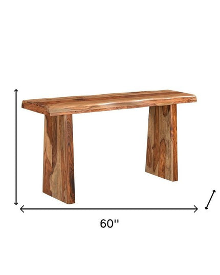 60" Brown Solid Wood Double Pedestal Live Edge Console Table