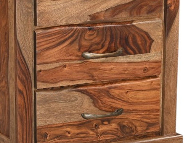 27" Brown Solid Wood Live Edge Three Drawer Nightstand