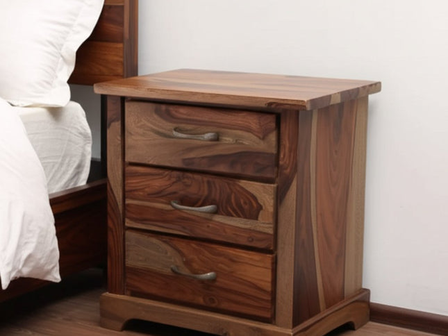 27" Brown Solid Wood Live Edge Three Drawer Nightstand