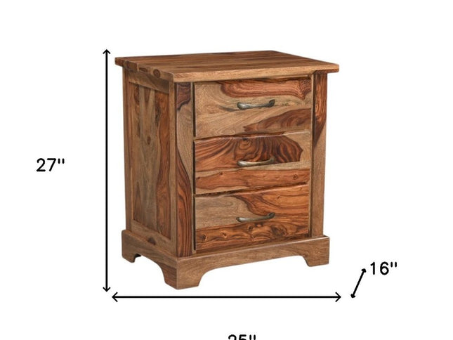 27" Brown Solid Wood Live Edge Three Drawer Nightstand