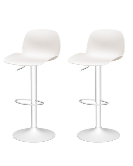 Set of Two White Heavy Duty Plastic and Metal Low Back Adjustable Height Swivel Bar Chairs