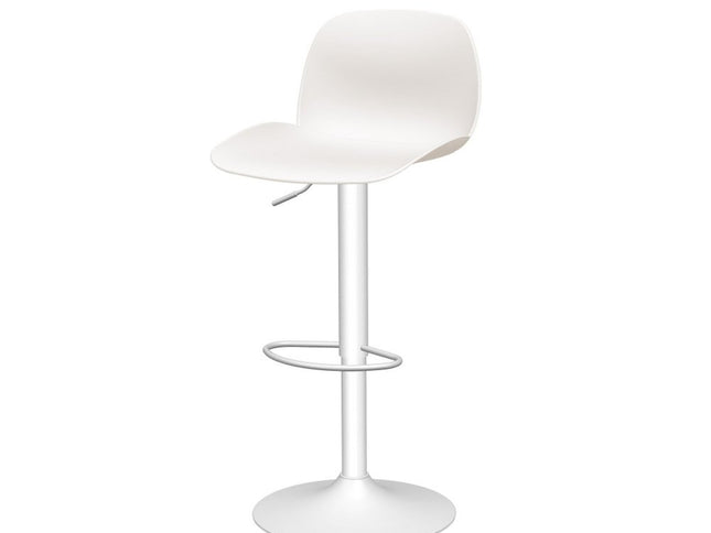Set of Two White Heavy Duty Plastic and Metal Low Back Adjustable Height Swivel Bar Chairs
