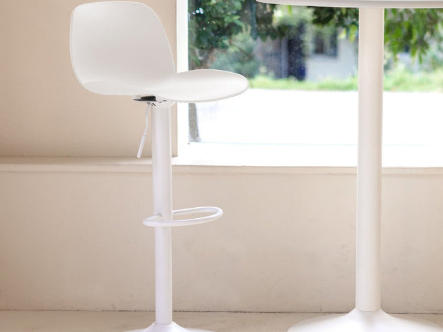 Set of Two White Heavy Duty Plastic and Metal Low Back Adjustable Height Swivel Bar Chairs