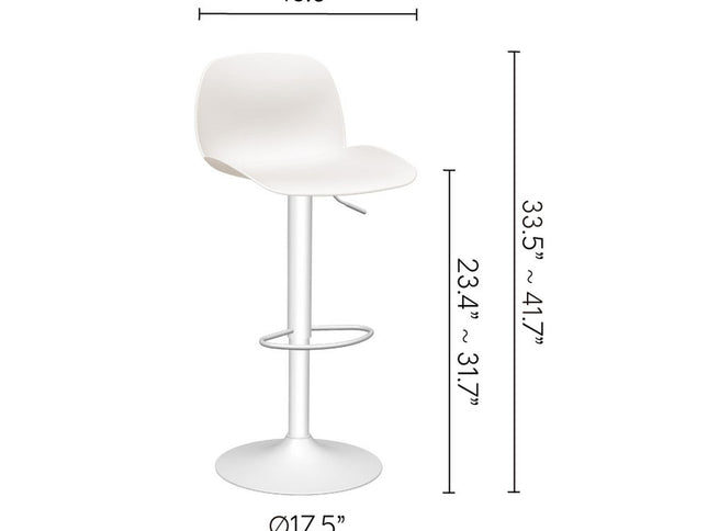 Set of Two White Heavy Duty Plastic and Metal Low Back Adjustable Height Swivel Bar Chairs