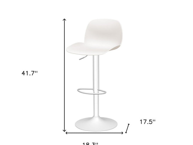 Set of Two White Heavy Duty Plastic and Metal Low Back Adjustable Height Swivel Bar Chairs
