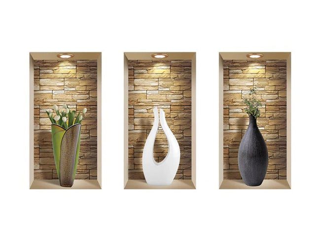 Set of Three Dia Faux Niche 3D Peel and Stick Wall Decals