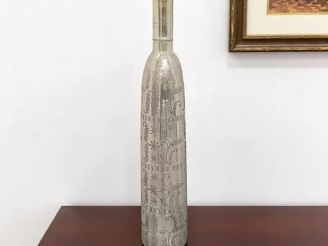 35" Silver Floral Glass Cylinder Floor Vase