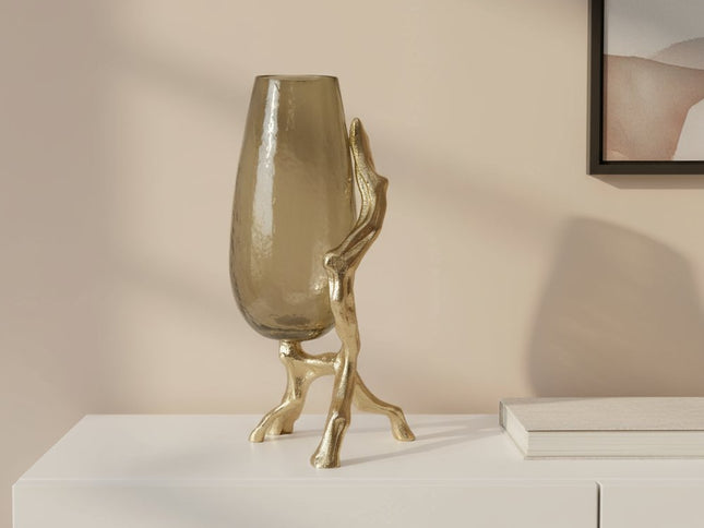 18" Champagne Glass And Metal Table Vase