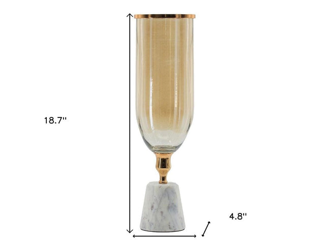 19" Gold And White Glass And Marble Table Vase