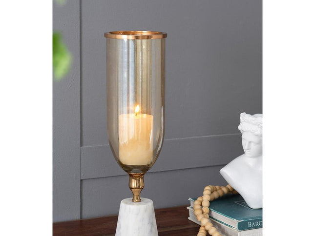 19" Gold And White Glass And Marble Table Vase