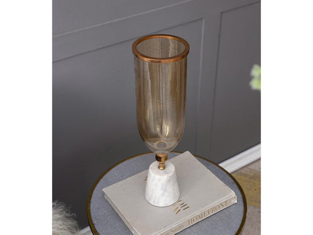 19" Gold And White Glass And Marble Table Vase