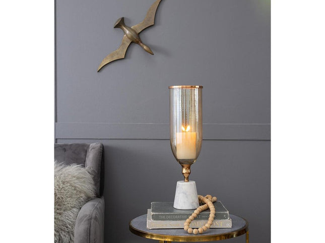 19" Gold And White Glass And Marble Table Vase