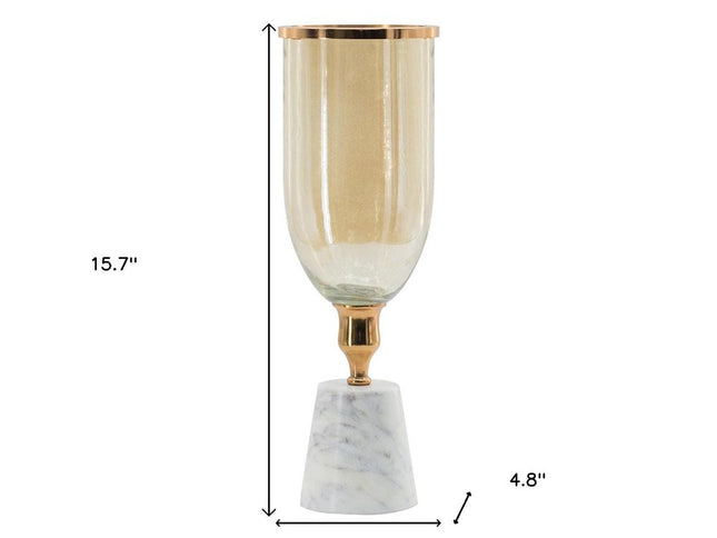 16" Gold And White Glass And Marble Table Vase