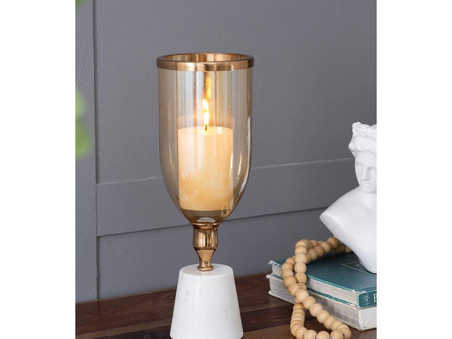 16" Gold And White Glass And Marble Table Vase