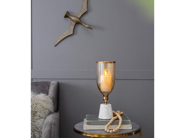 16" Gold And White Glass And Marble Table Vase